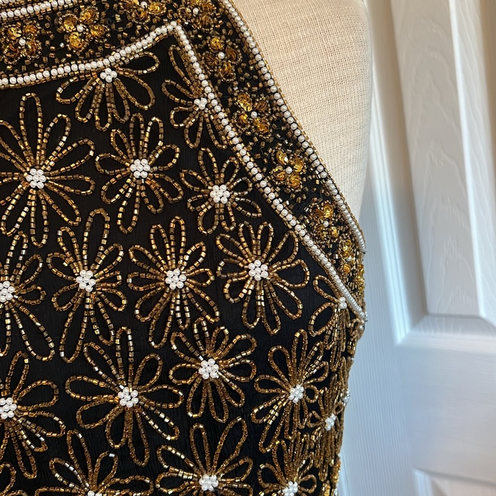Papell Boutique Silk Embellished Black Sleeveless Halter Neck Top Size Large - Picture 4 of 16